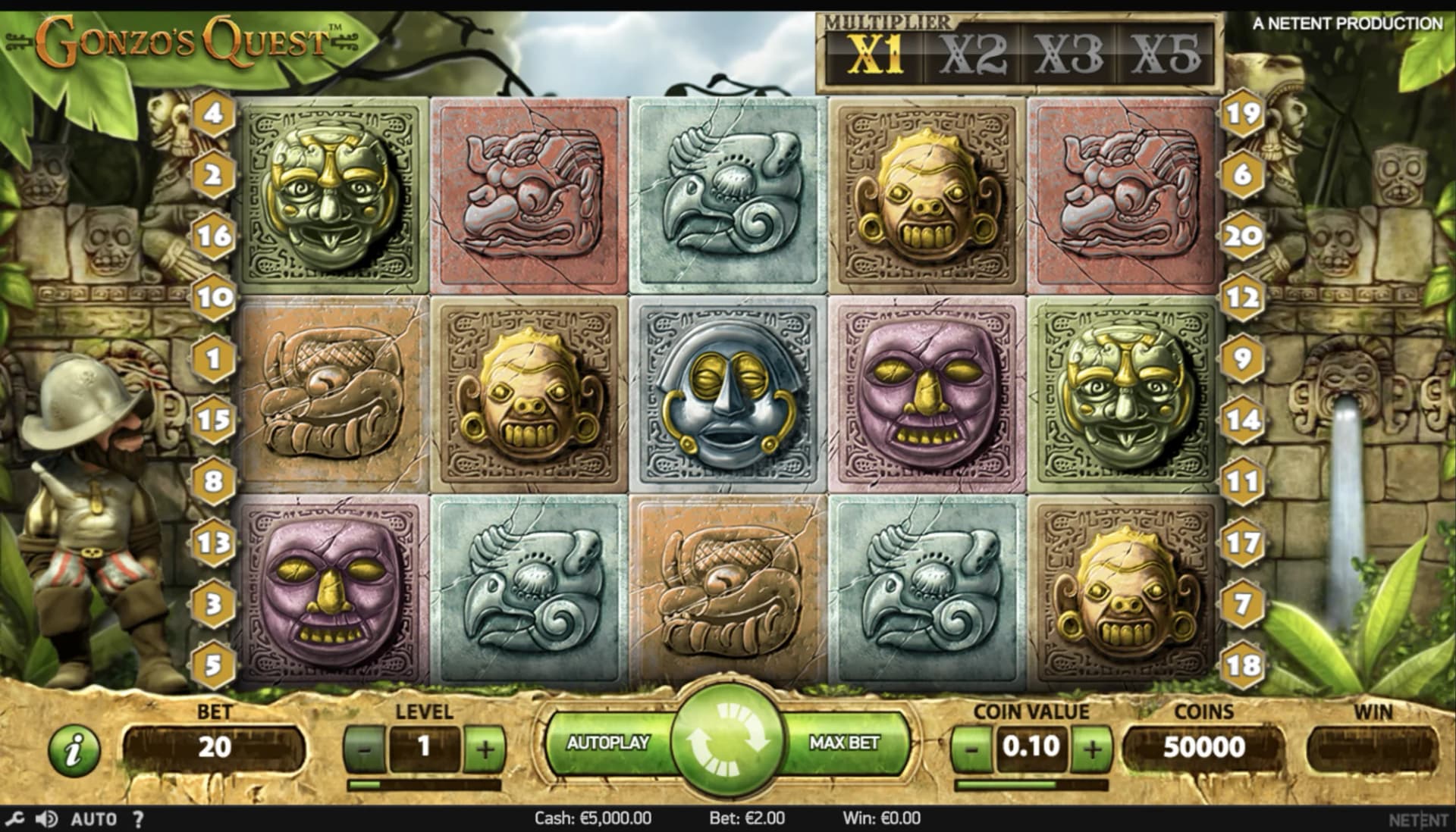 Gonzo's Quest slot by NetEnt – most played Aztec-themed slot 2026