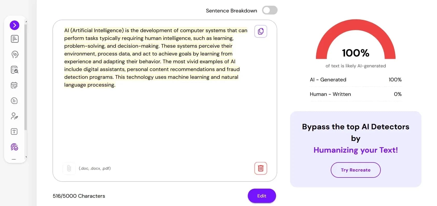 AI detection tool interface showing global accessibility across 180+ countries