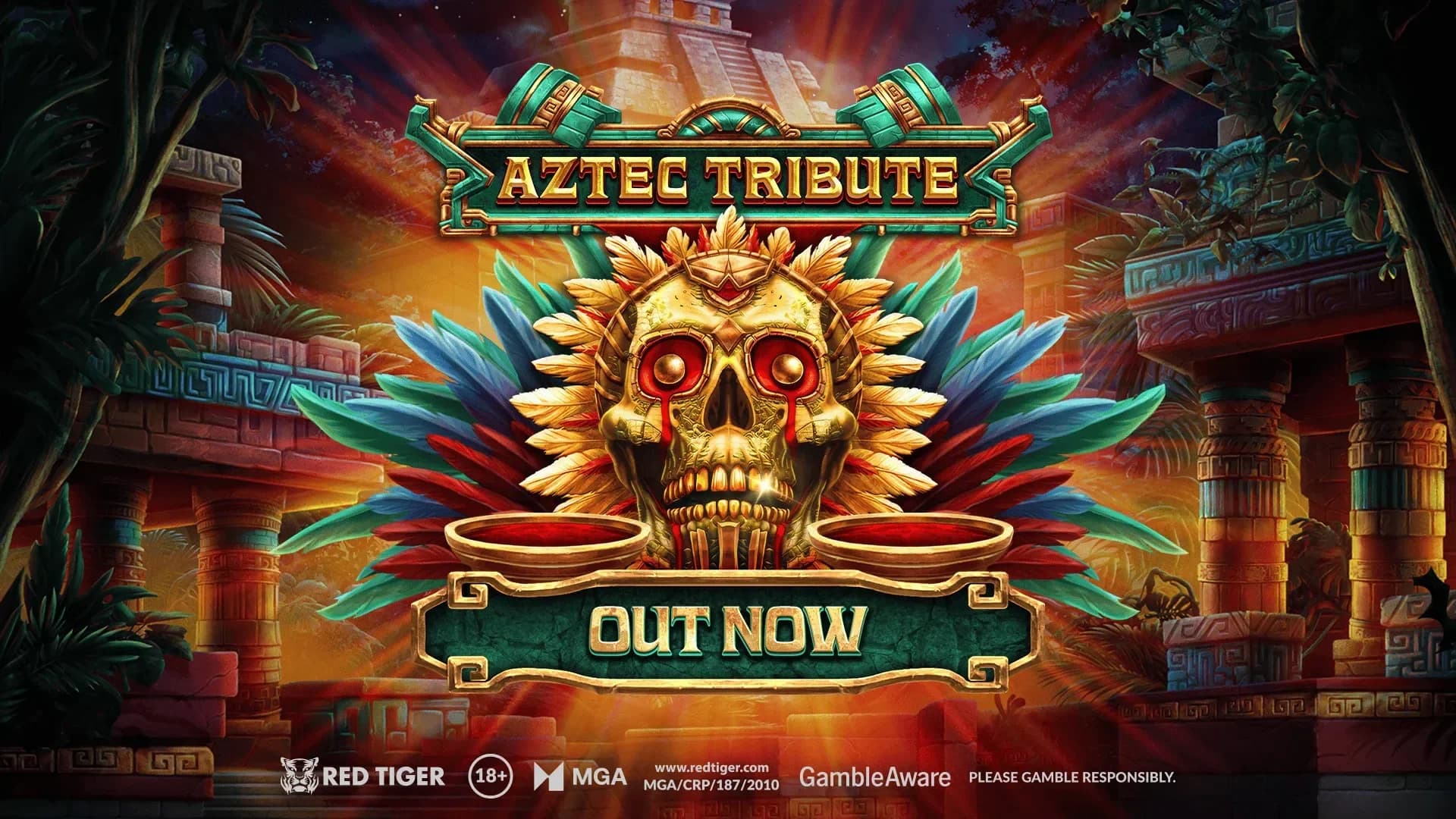 Ancient Aztec village setting with Tonala skull-themed slot gameplay