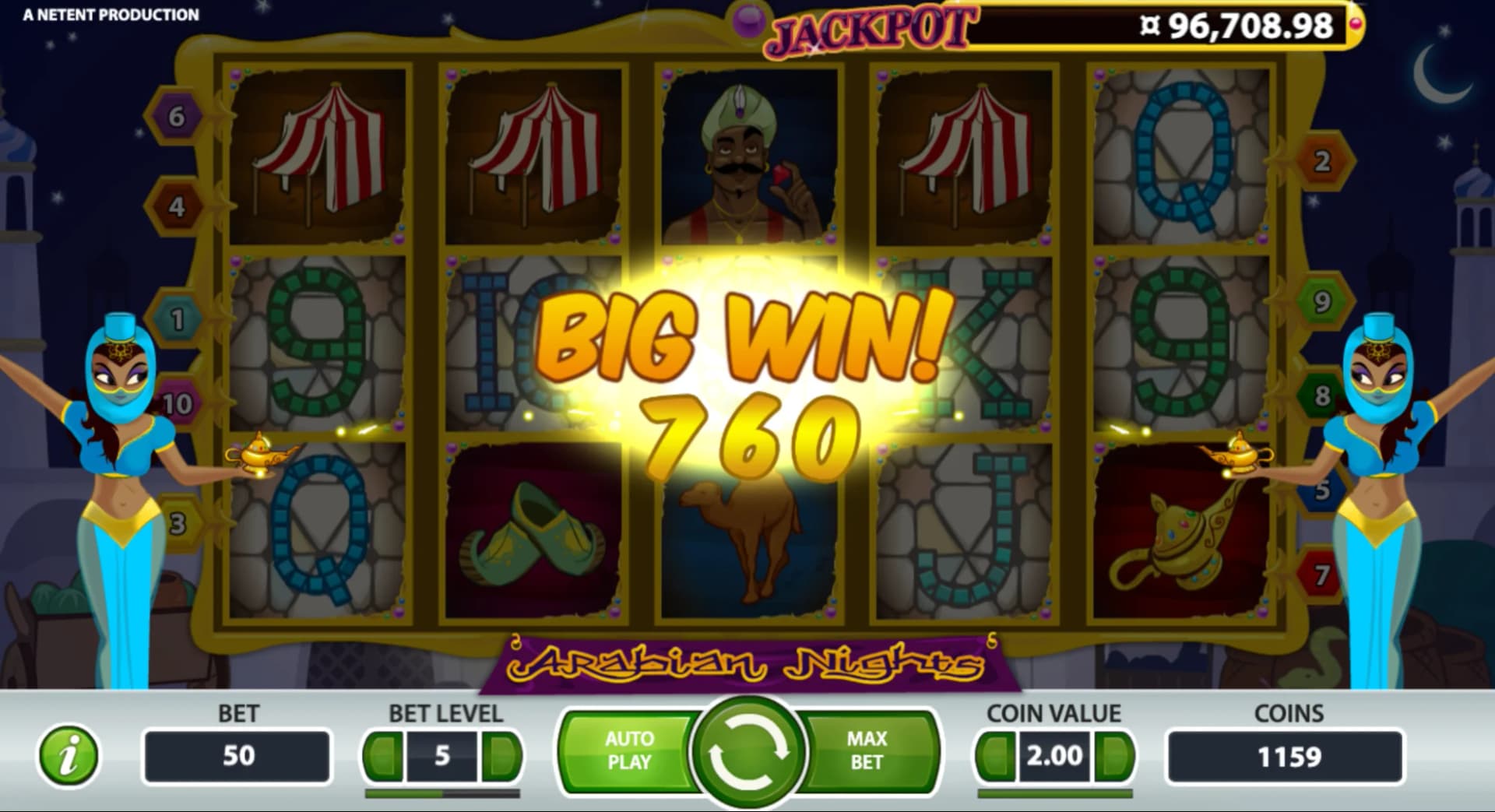 Arabian Nights slot by NetEnt, Middle Eastern folklore theme with wild genie jackpot trigger