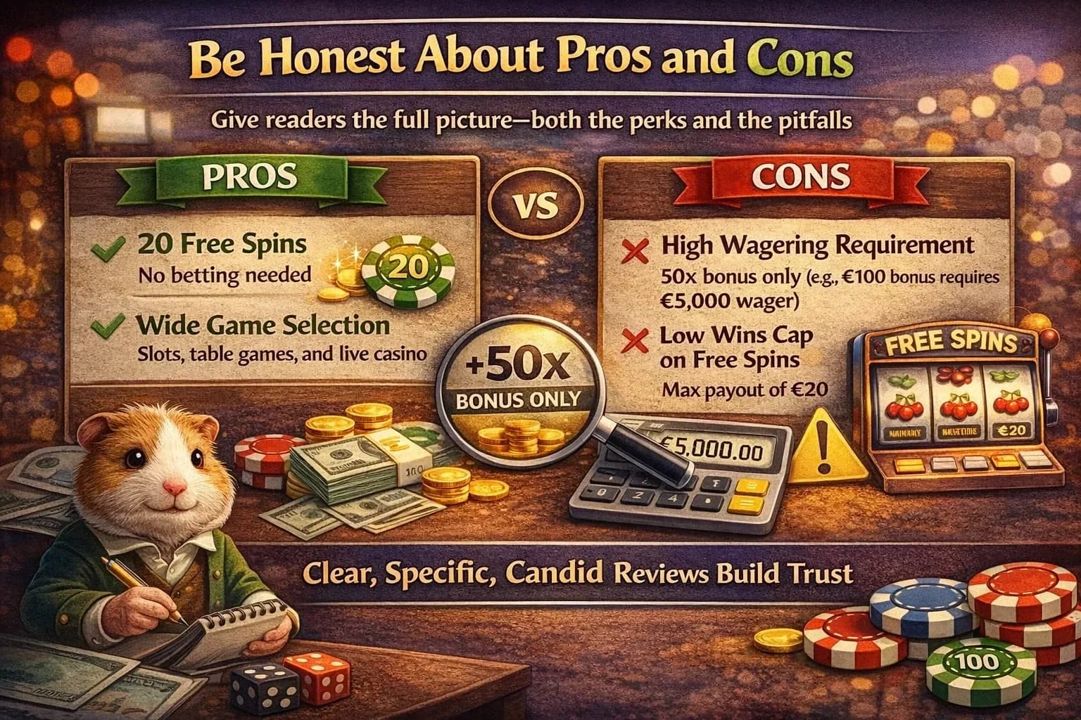 Balanced presentation showing both advantages and disadvantages of bonuses