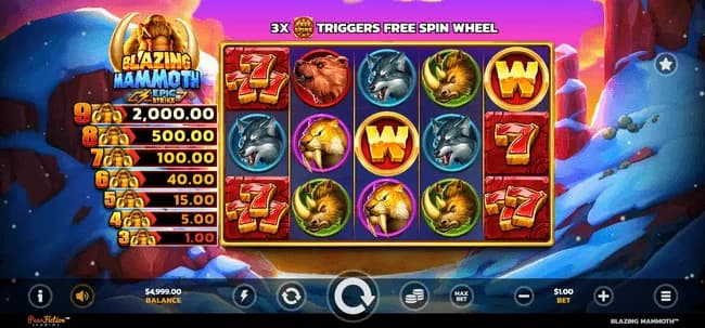 Blazing Mammoth slot by PearFiction, prehistoric ice age theme, low volatility slot 2026