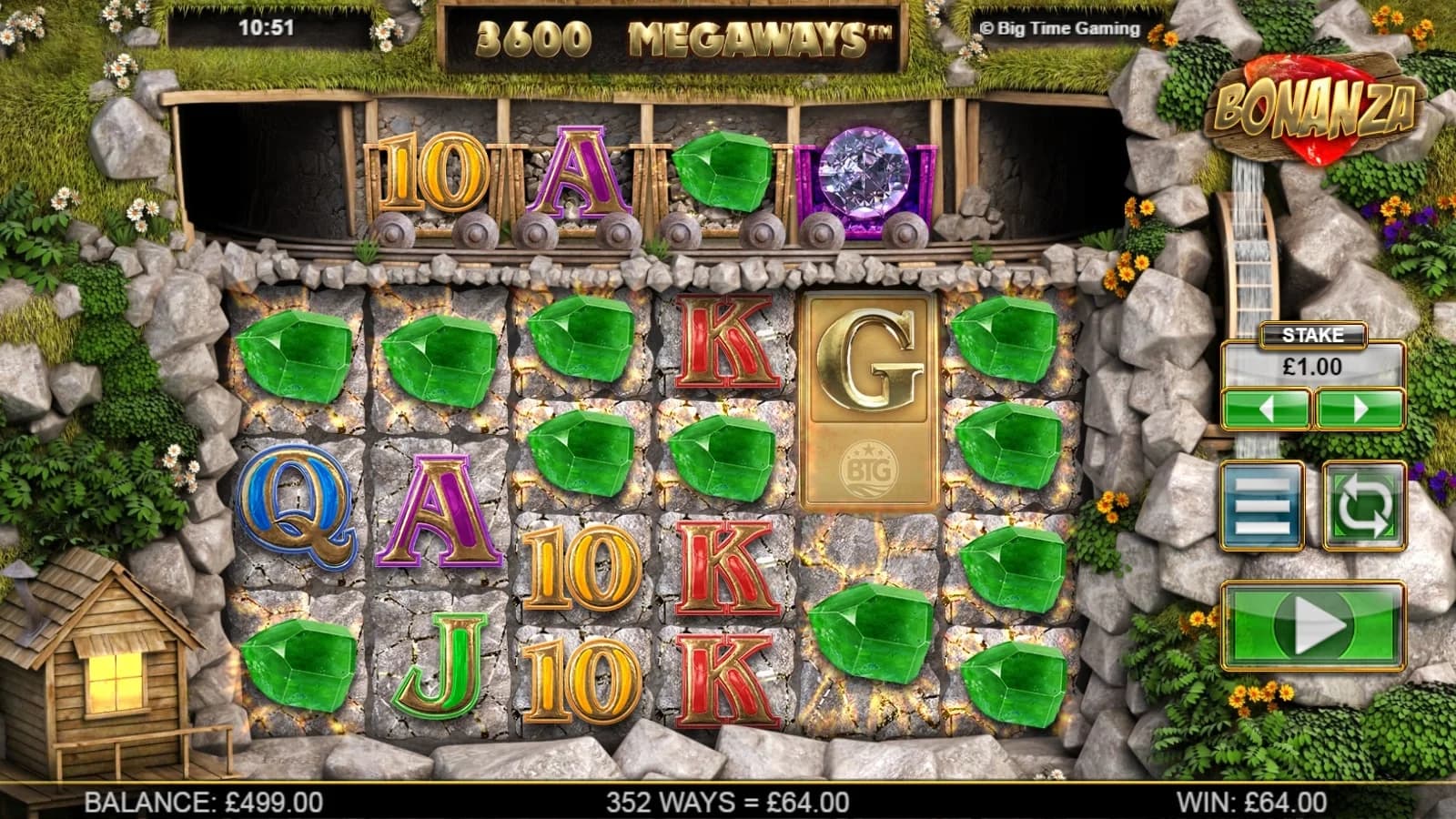 Bonanza Megaways slot by Big Time Gaming, gold mining theme with the original cascading mechanic