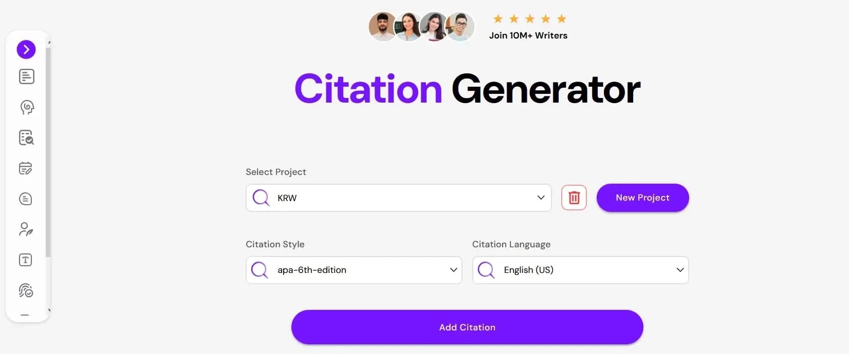 Citation generator processing 30,000 characters without requiring user account registration