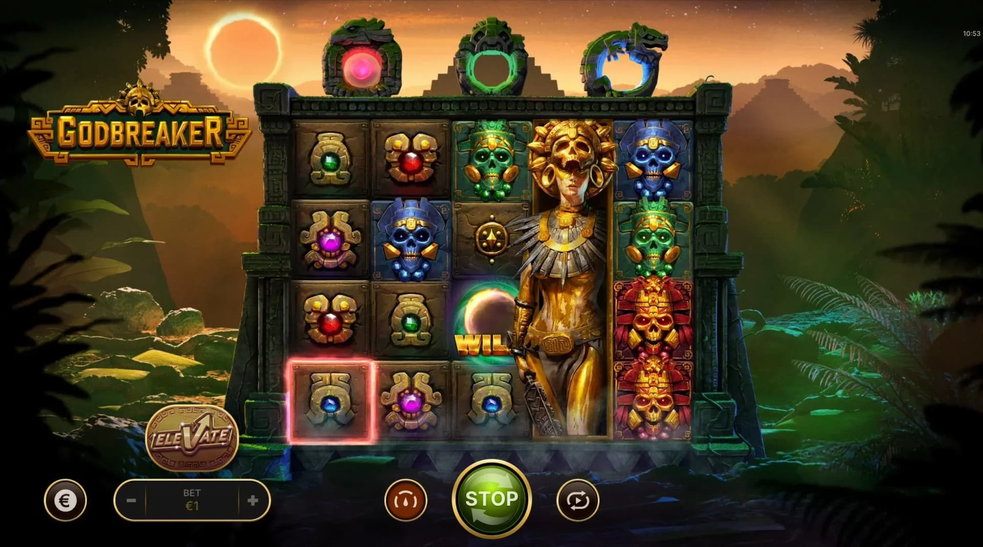 Colored collector pots filling with matching glowing symbols during play