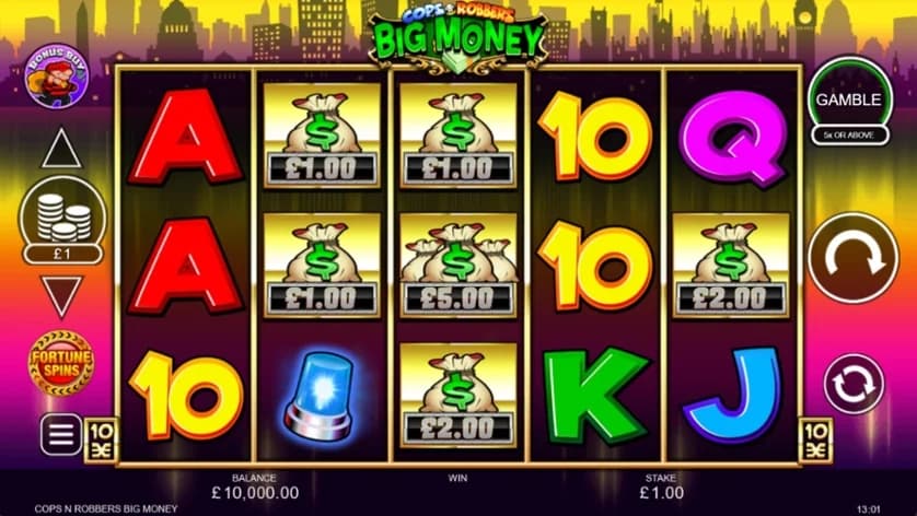 Cops 'n' Robbers slot by classic pub fruit machine, crime caper theme with Car Chase bonus
