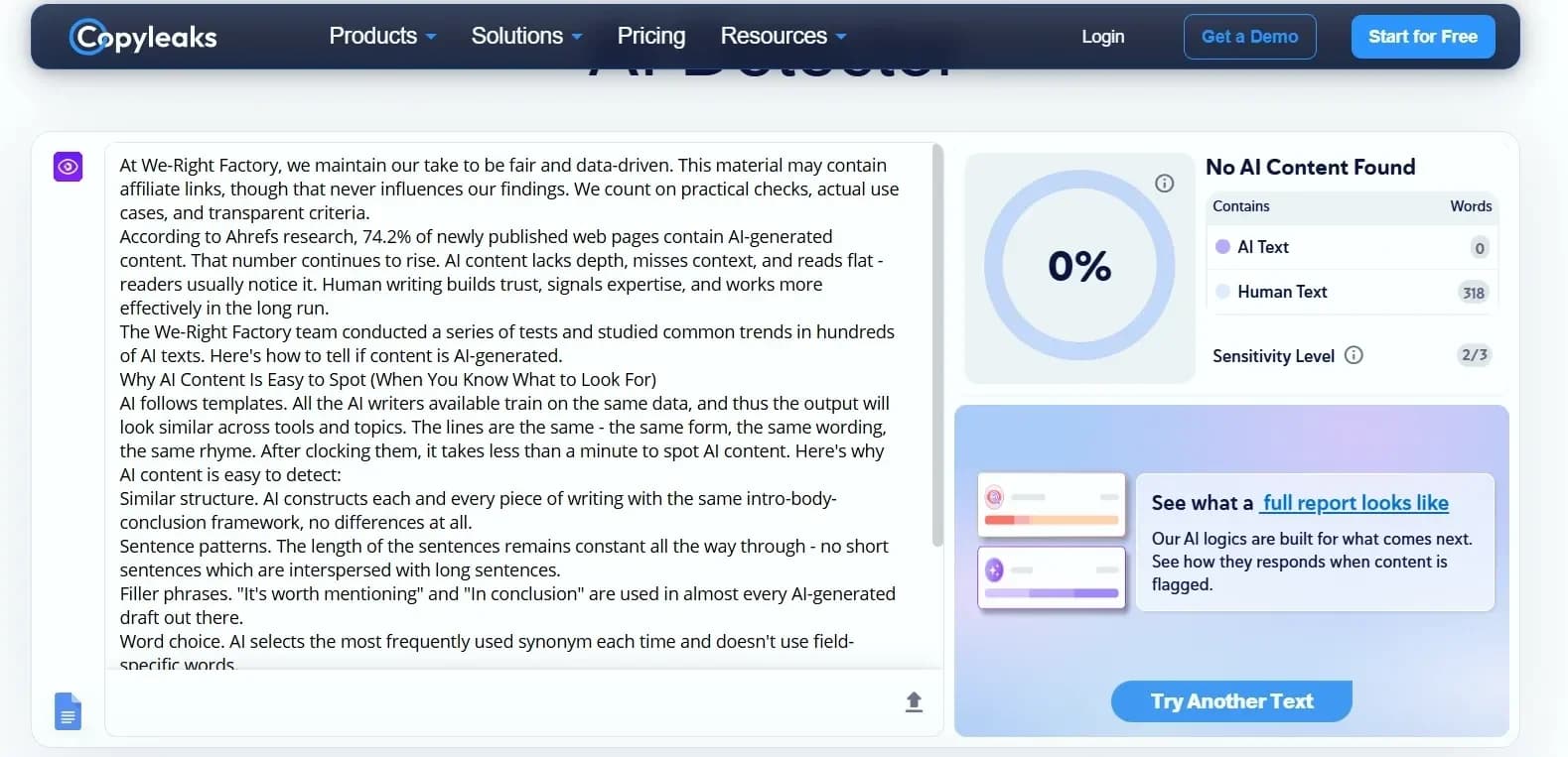 Copyleaks AI detection tool providing automated text analysis and verification