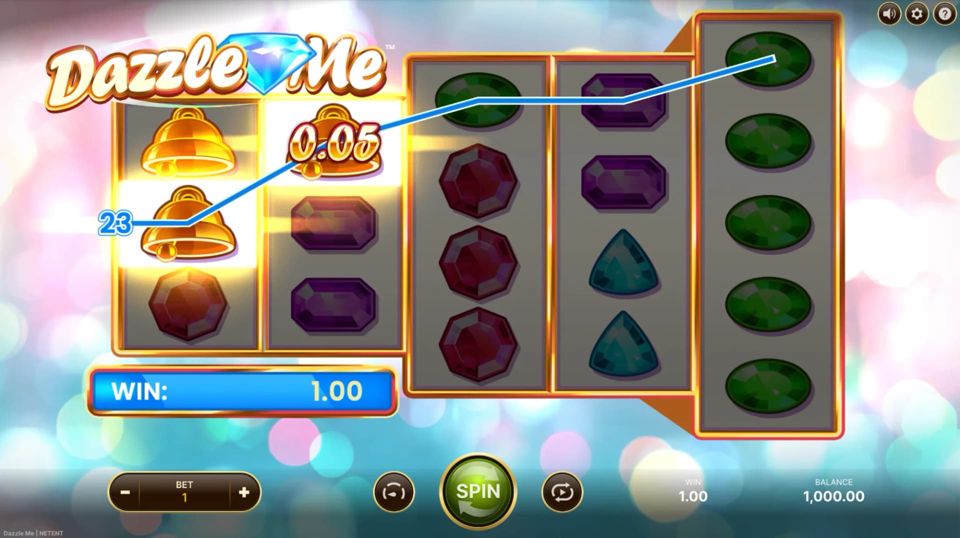 Dazzle Me slot by NetEnt, gemstone theme, low volatility slot 2026