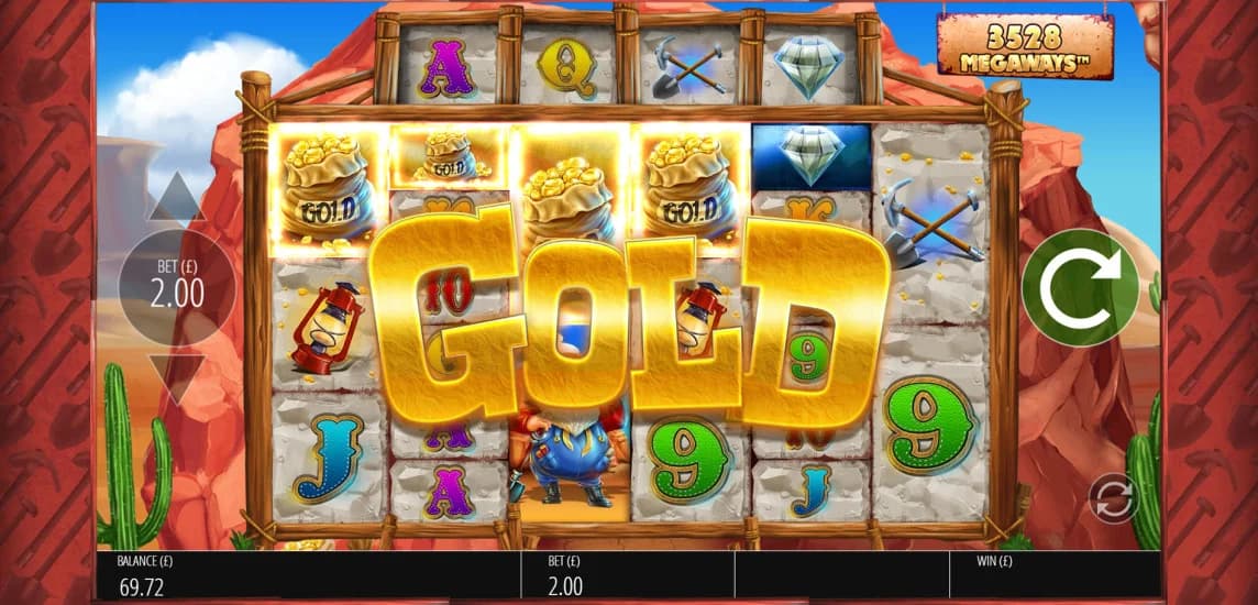 Diamond Mine Megaways slot by Big Time Gaming, gold mining theme with cash collection mechanic