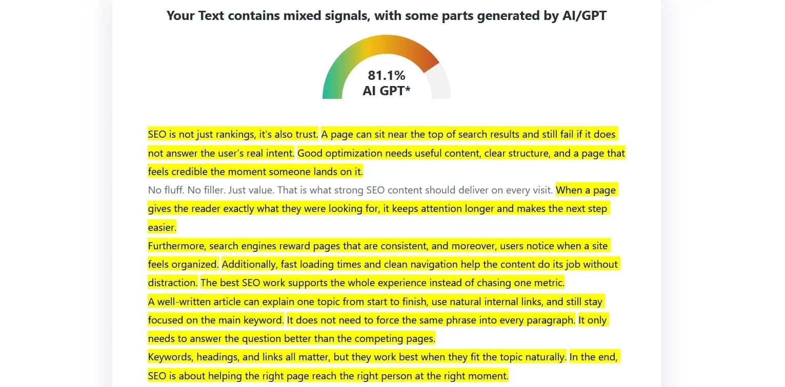 Example of AI text using generic nouns like 'results' and 'solutions'