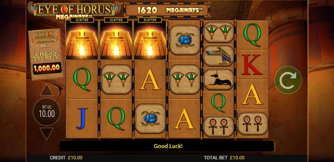Eye of Horus Megaways slot by Blueprint Gaming, ancient Egyptian theme with expanding symbol bonus