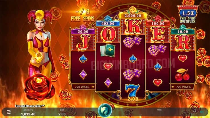 Fire and Roses Joker slot by Microgaming, classic joker theme, high volatility slot 2026