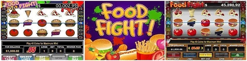 Food Fight slot by Realtime Gaming, fruit and food theme, low stake slot 2026