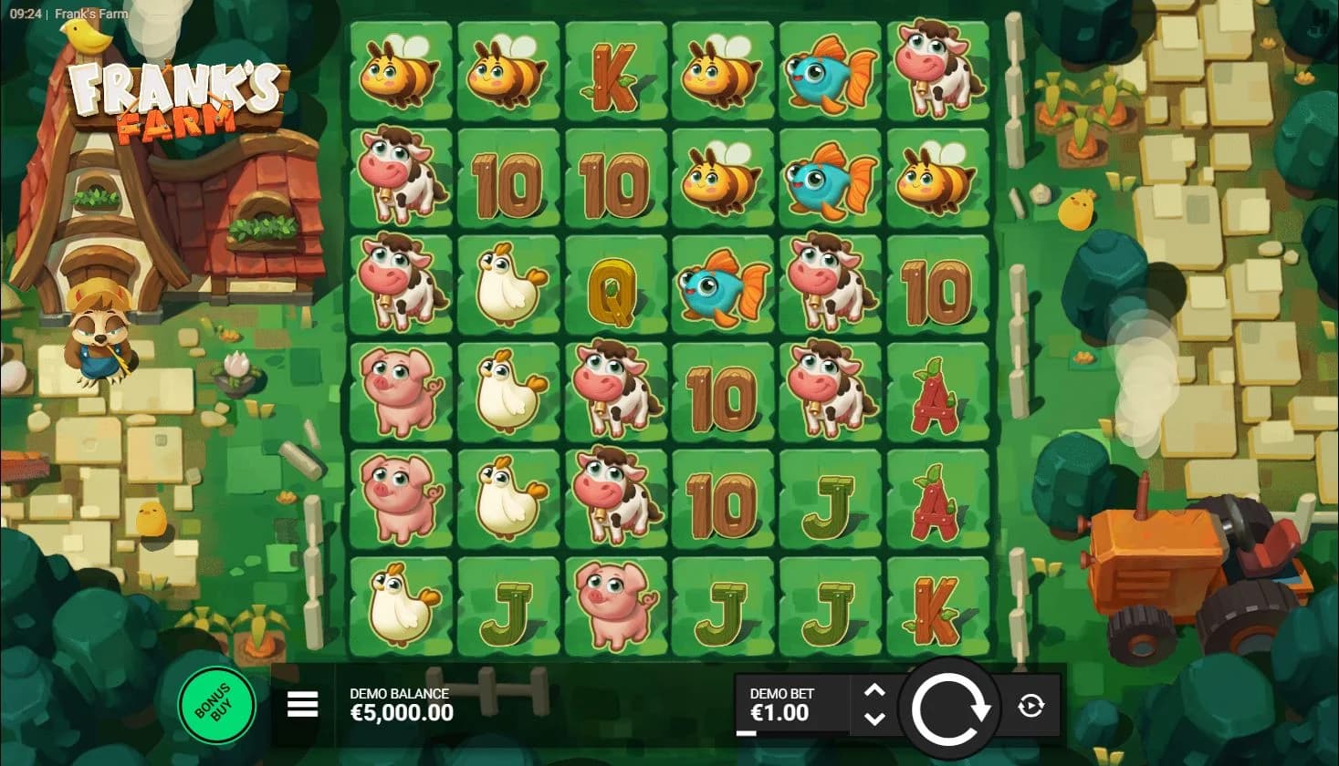 Frank's Farm slot by Hacksaw Gaming – scatter pays slot with two bonus modes