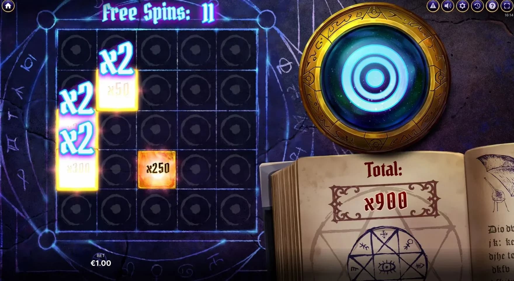 Free spins statistics showing dedicated 5x5 grid and multiplier values