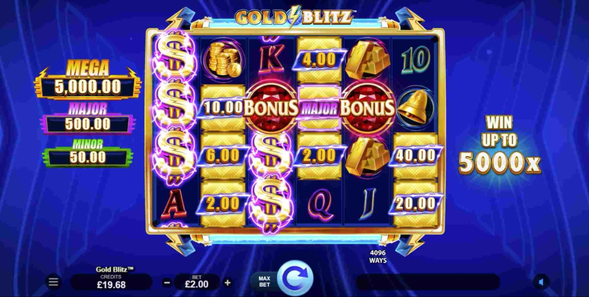 Gold Blitz slot, gold-themed high volatility slot 2026 with three jackpots