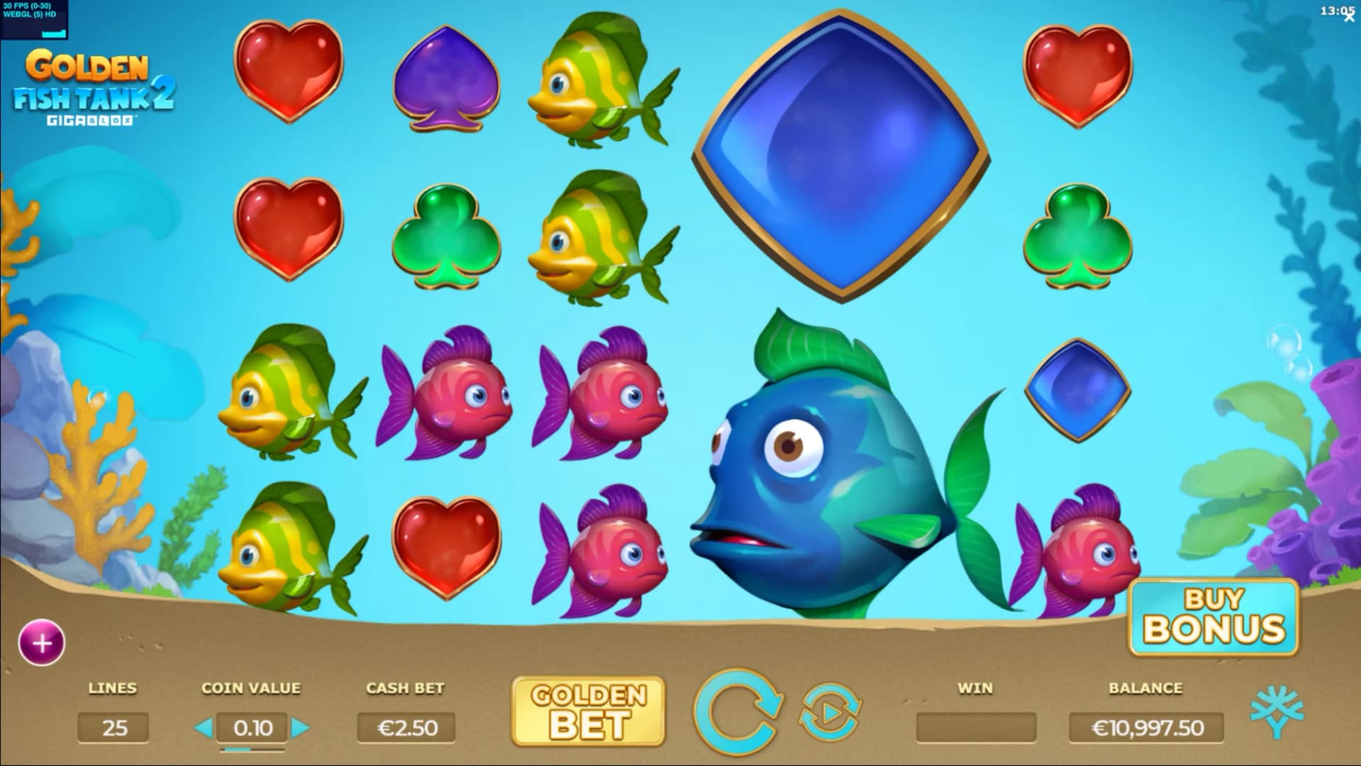 Golden Fish Tank 2 Gigablox slot by Yggdrasil, colorful aquarium theme, summer slot 2026