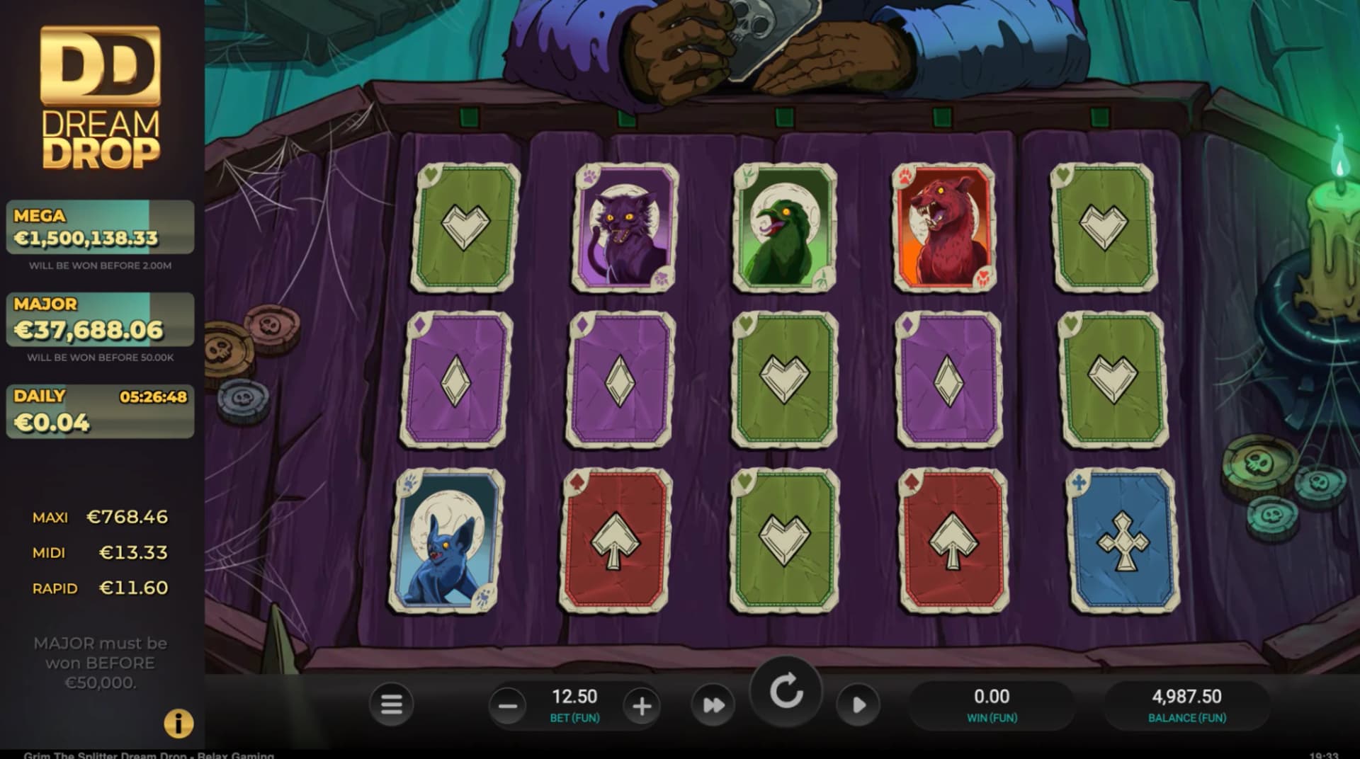 Grim the Splitter Dream Drop slot by Relax Gaming, grim reaper fortune-telling theme, horror slot 2026