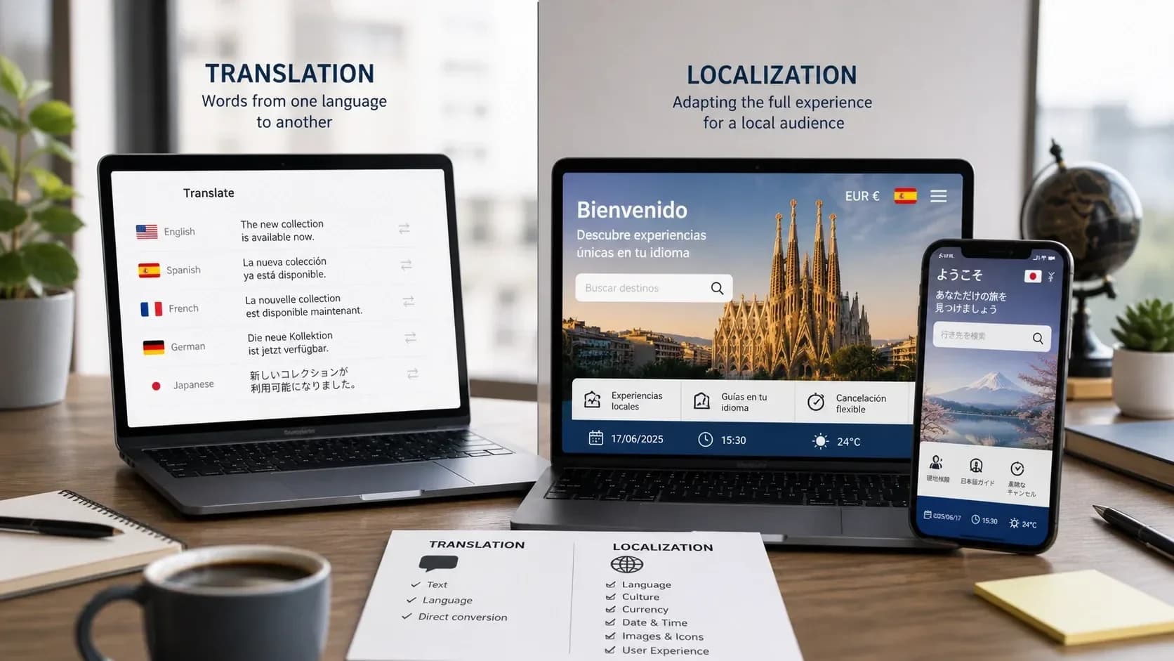 Infographic comparing translation and localization strategies for market penetration success