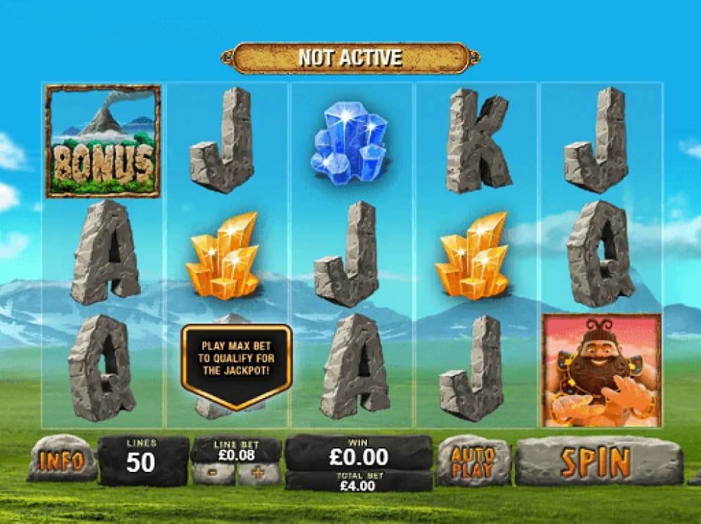Jackpot Giant slot by Playtech, prehistoric theme with maximum-bet-only jackpot eligibility