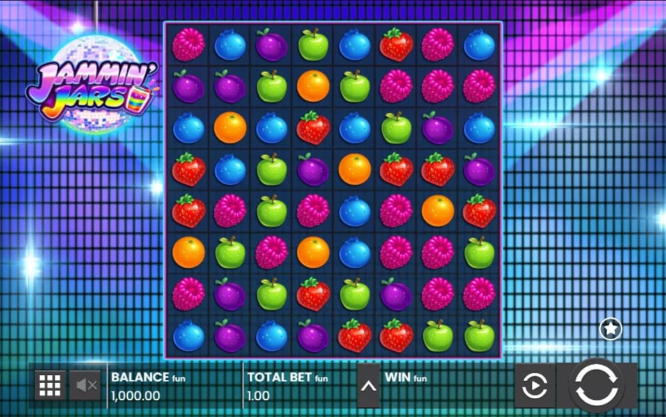 Jammin' Jars slot by Push Gaming, colorful fruit jars theme with cluster pays mechanic