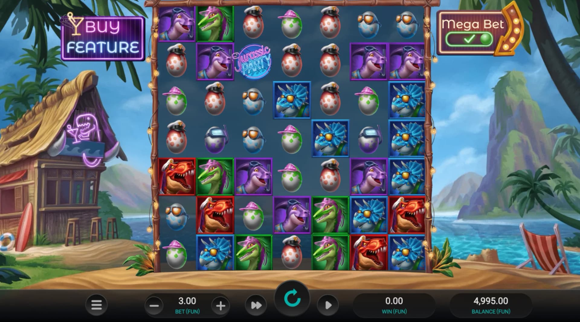Jurassic Party slot by Relax Gaming, prehistoric cocktail party theme, summer slot 2026