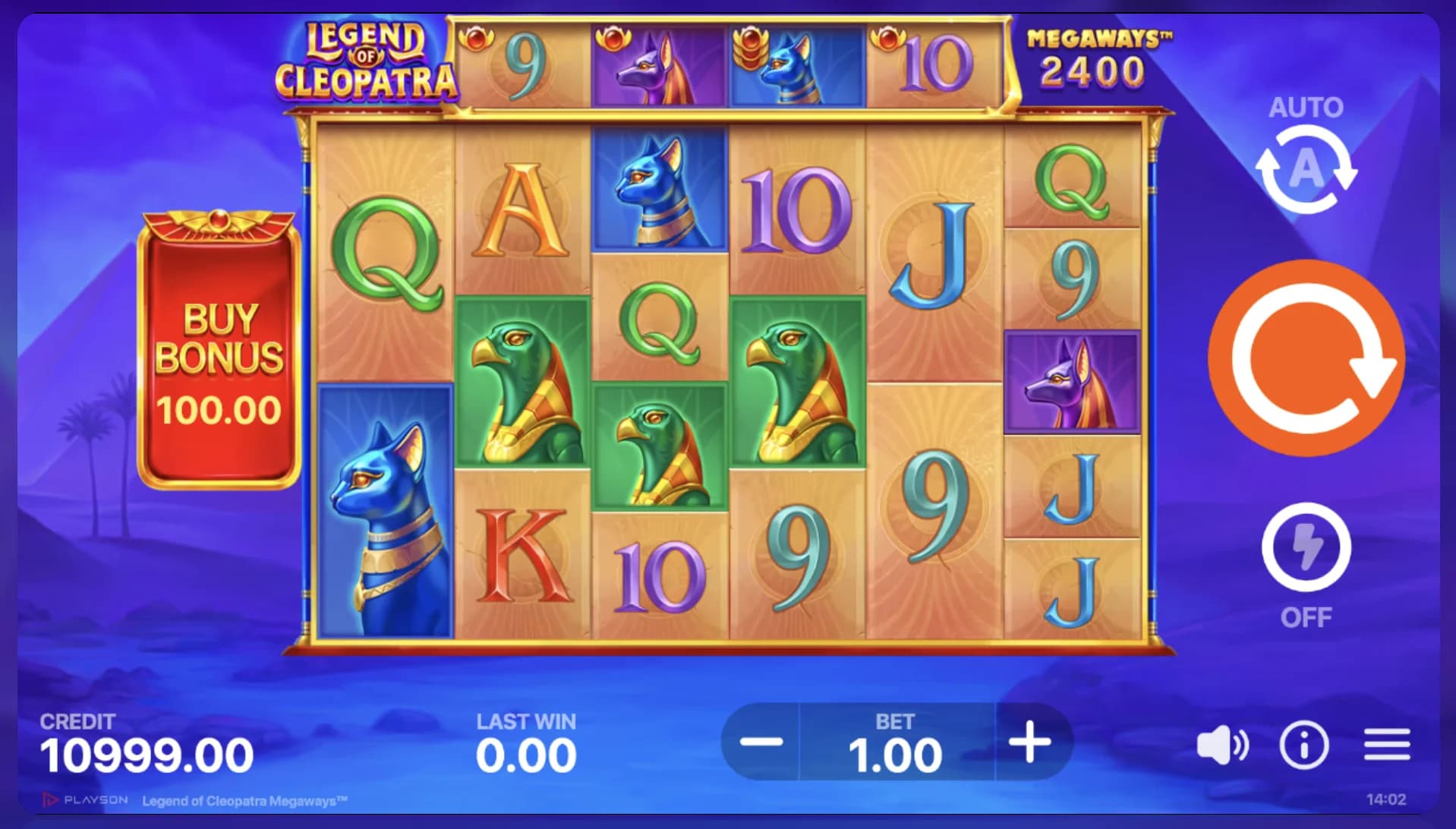 Legend of Cleopatra Megaways slot by Playson, Egyptian mythology theme, high volatility slot 2026