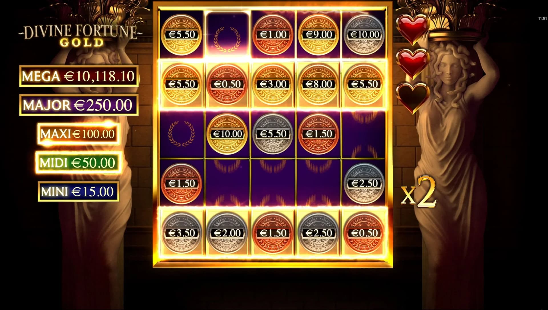 Mega Jackpot activation when grid fills completely with cash prizes