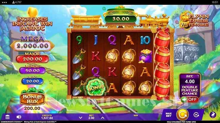 Mining Pots of Gold slot by Gameburger Studios, Irish mining theme, high volatility slot 2026