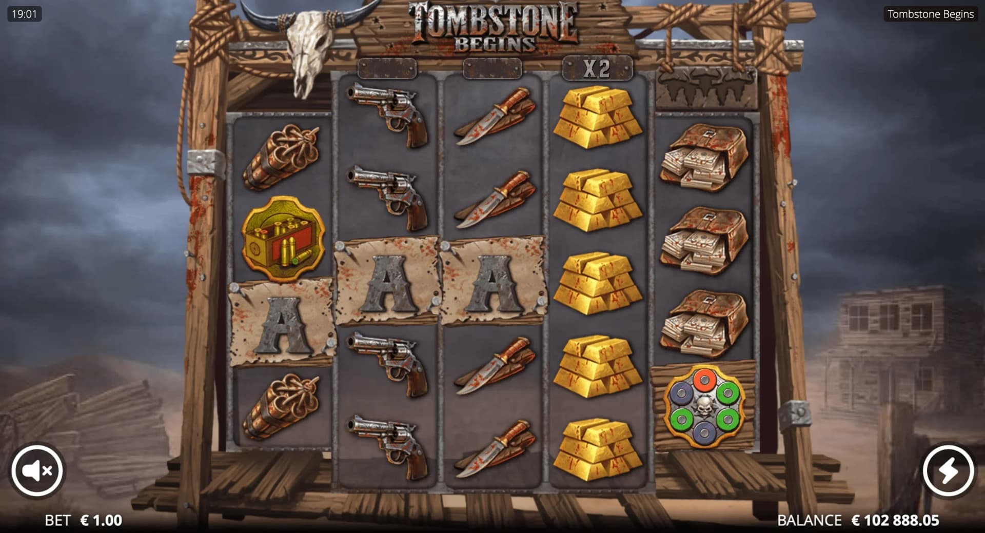 Outlaw Spins bonus round featuring enhanced Gunslinger gameplay mechanics