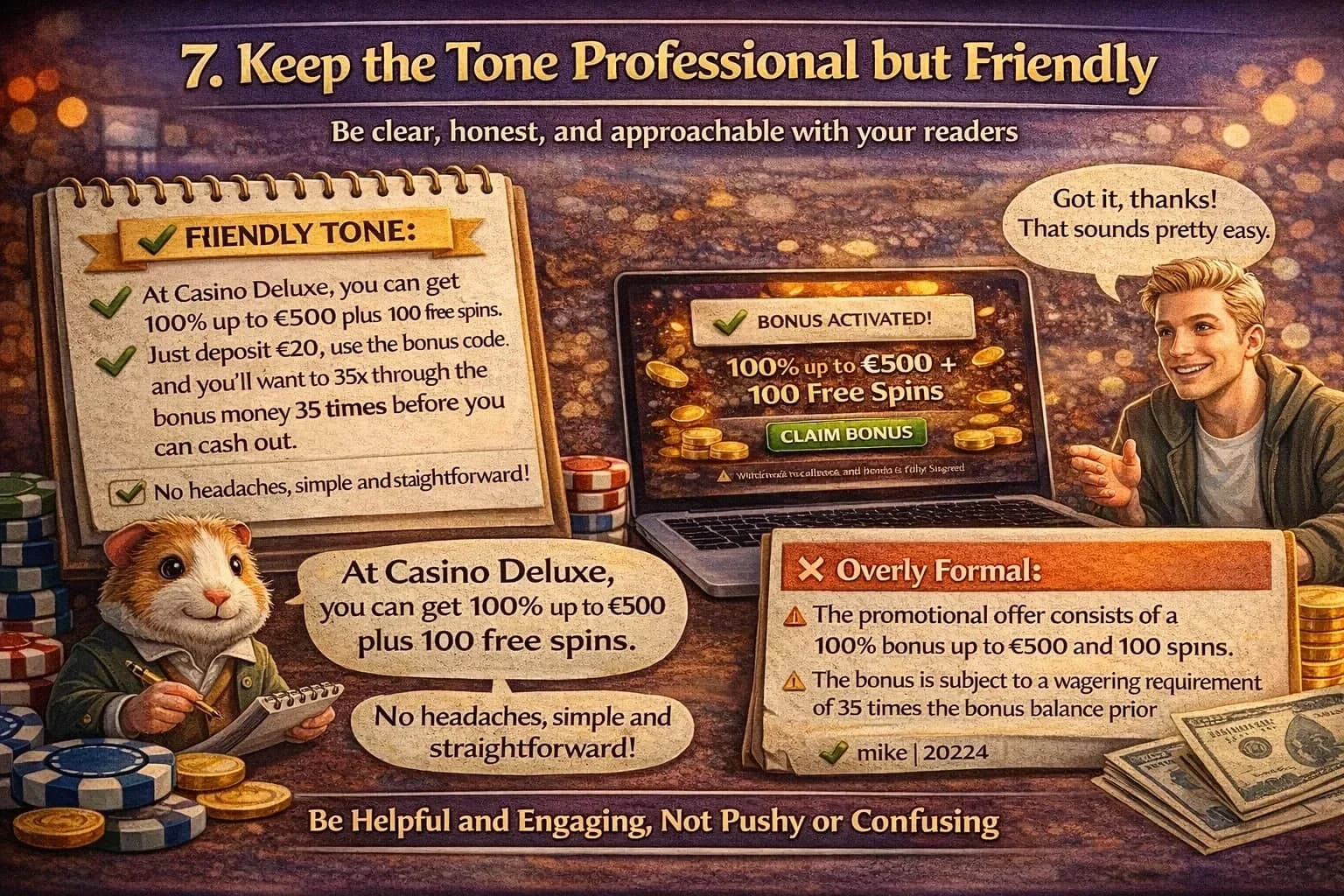 Professional tone builds trust while addressing potential bonus complications