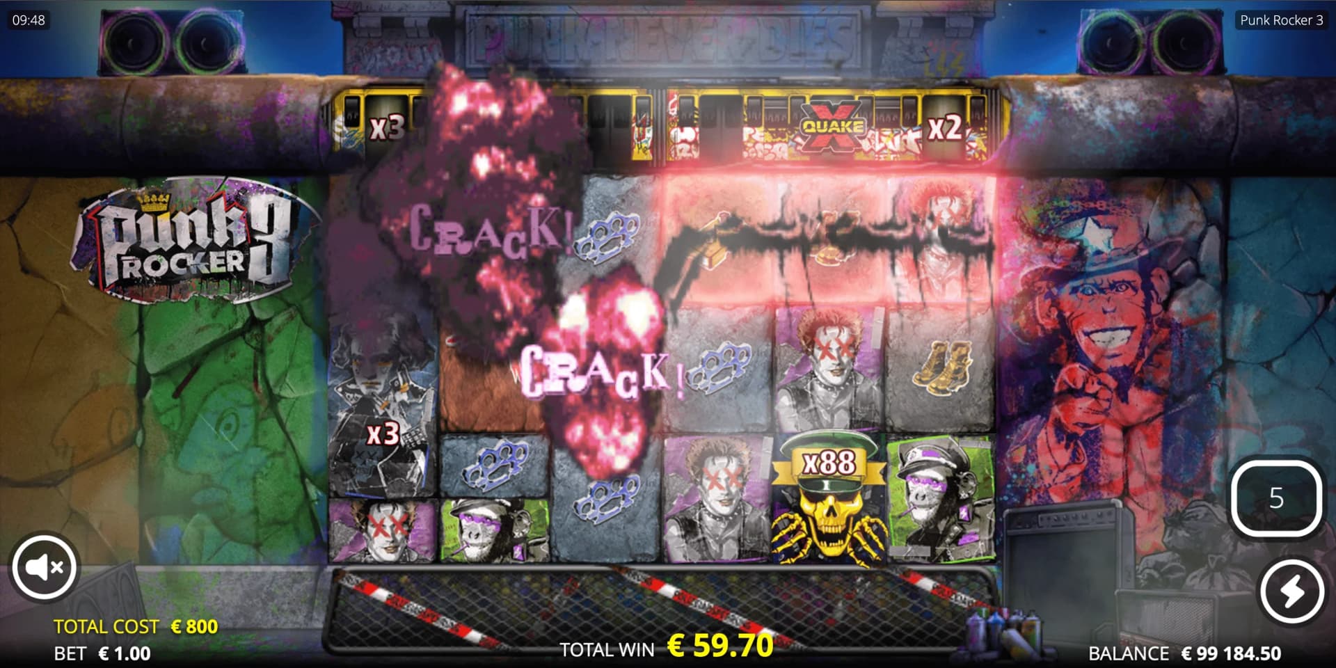 Punkest Spins premium feature displaying 1,989x buy-in cost for 10,000x potential
