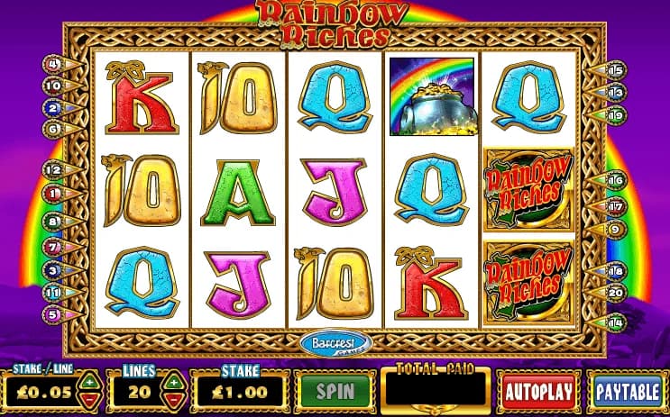 Rainbow Riches slot by Barcrest, Irish luck theme with Road to Riches bonus trail