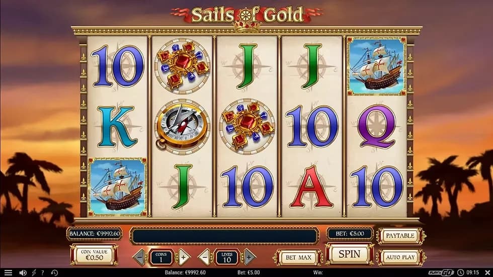 Sails of Gold slot by Play'n GO, pirate ship theme, low volatility slot 2026