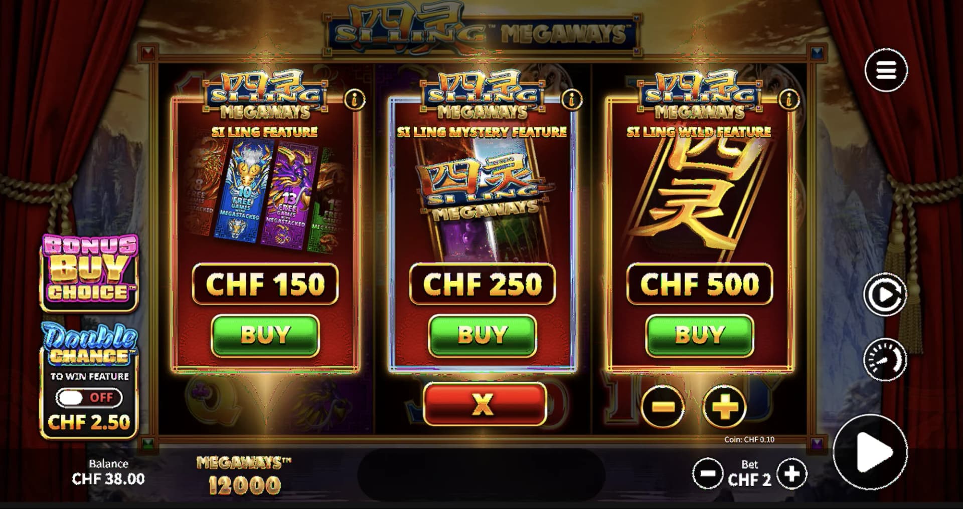 Si Ling Megaways bonus buy choice – three paid feature options with different prices