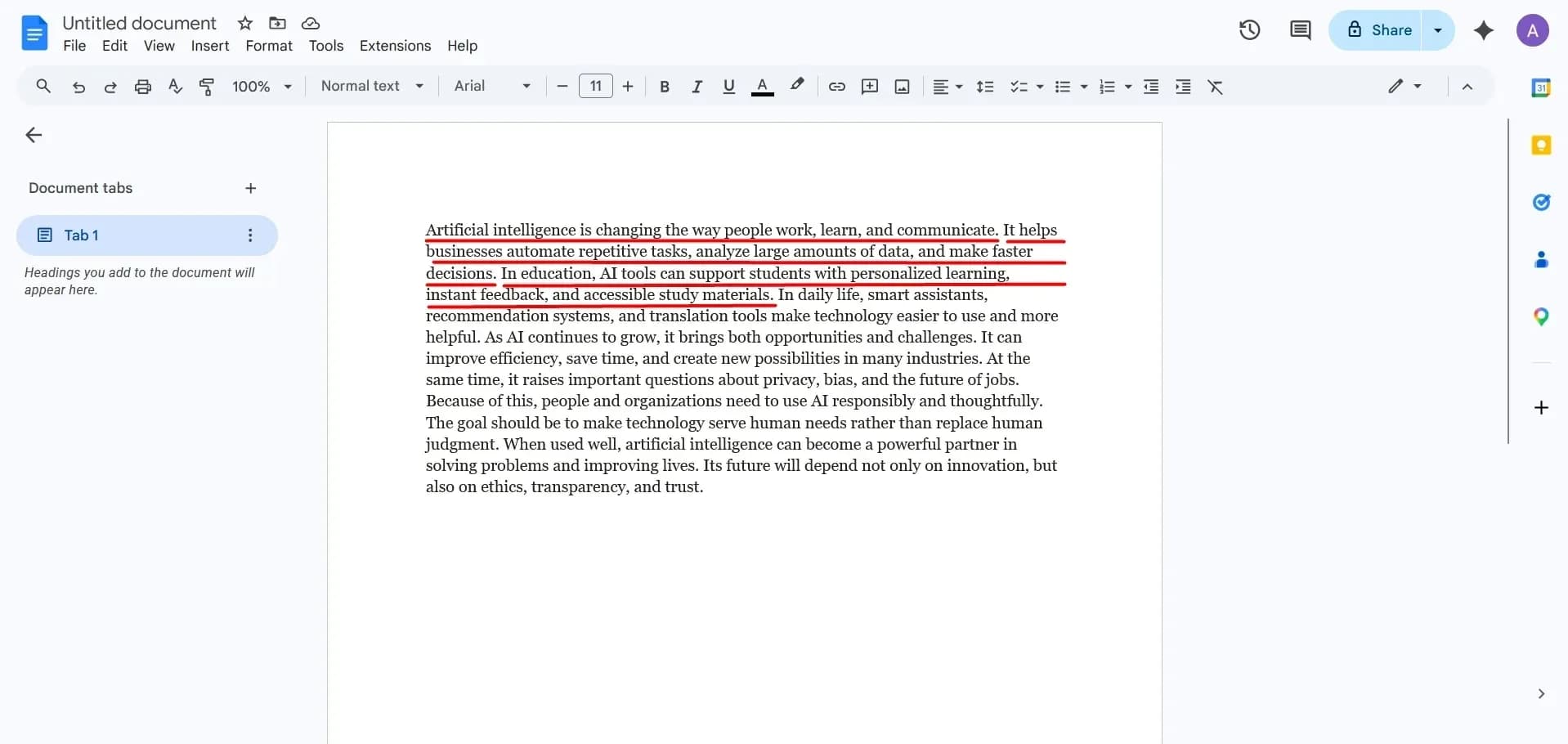 Standard AI-generated text showing typical sentence structure and patterns