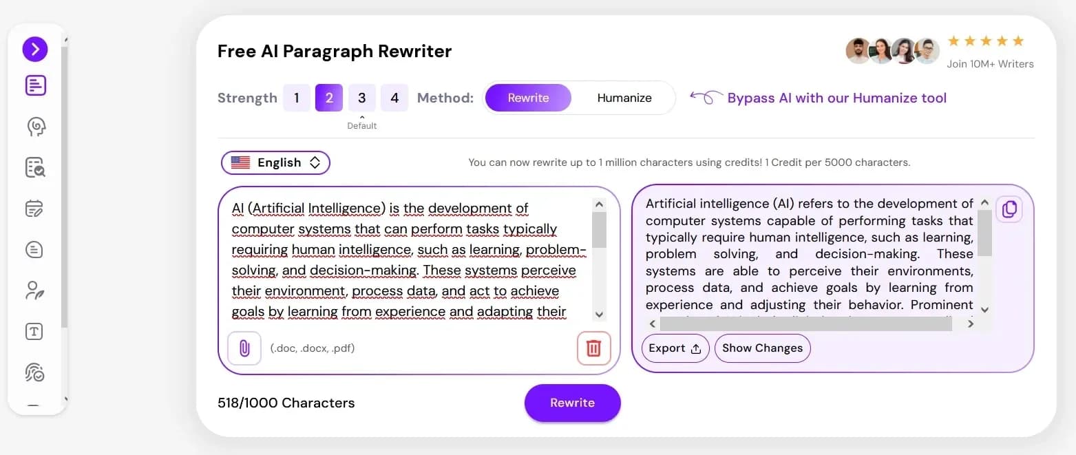 Text rewriting tool with custom URL scanning and domain exclusion options