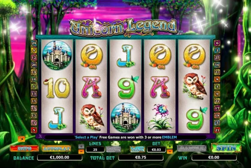 Unicorn Legend slot by NextGen Gaming, mystical fantasy theme with selectable free spins