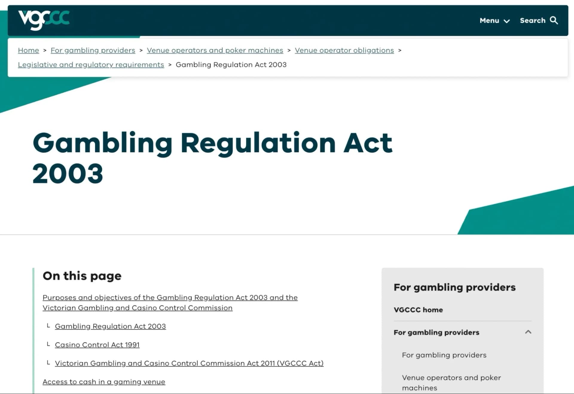 Victoria's VGCCC Gambling Regulation Act 2003 offers detailed regulatory guidance model