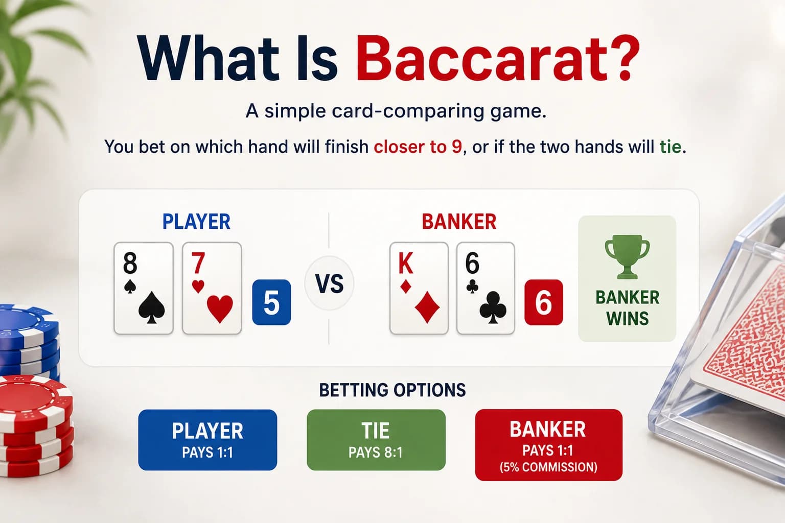 What is baccarat and How to play baccarat: Player, Banker, and Tie bets explained
