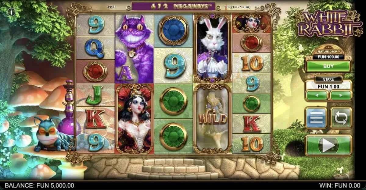 White Rabbit Megaways slot by Big Time Gaming, Alice in Wonderland theme with expanding reels