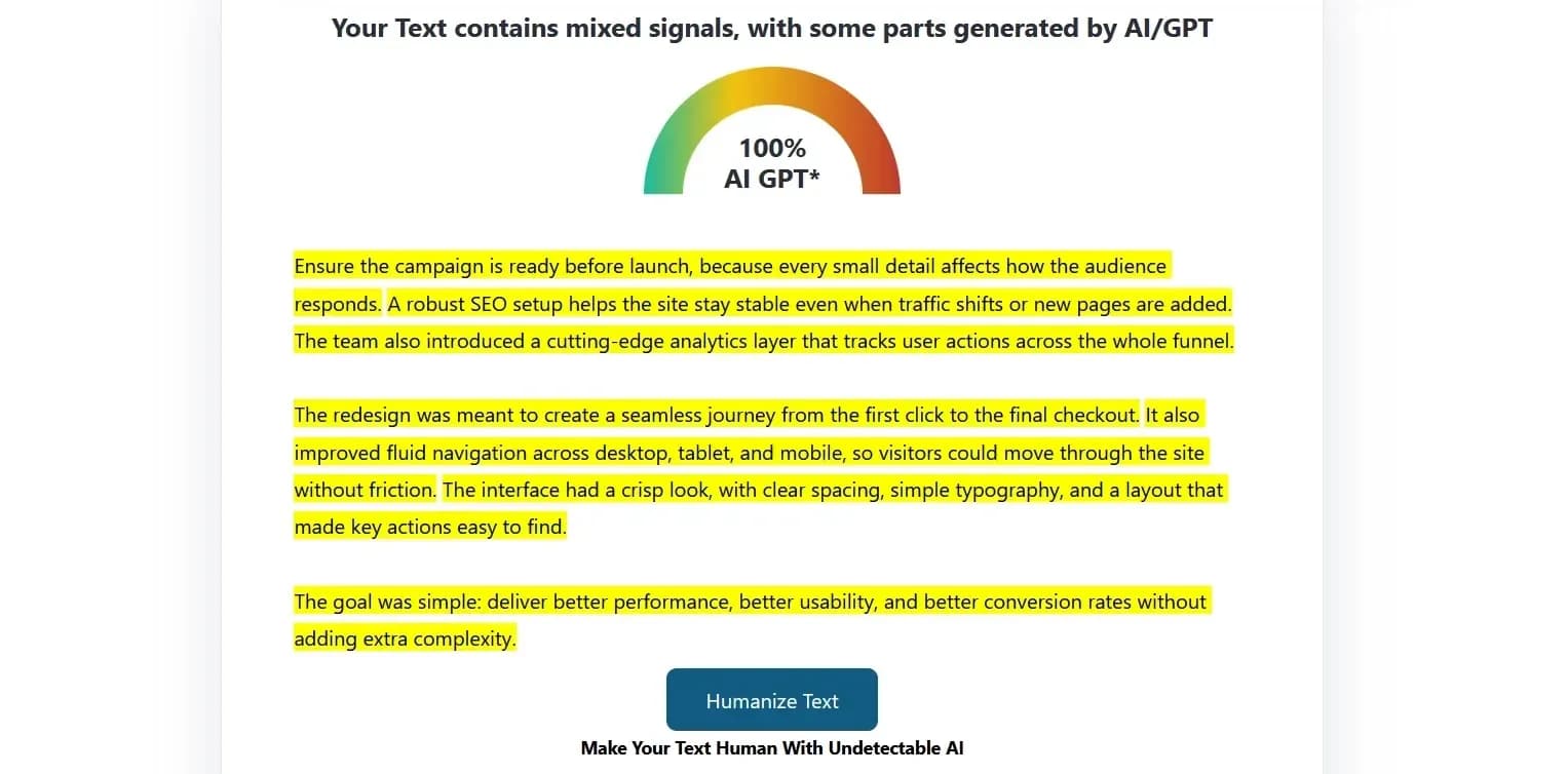 ZeroGPT detection service analyzing text for AI-generated content patterns