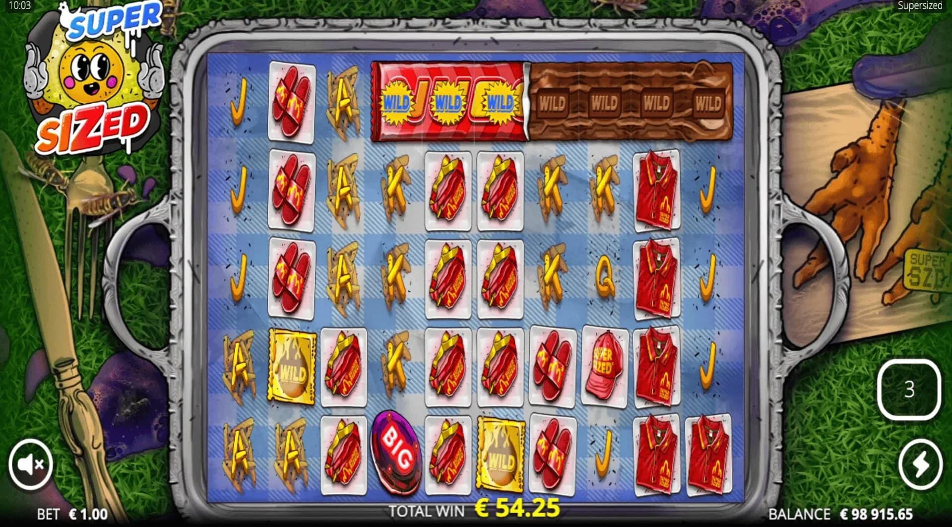 Brown Nudge Delight wild symbol expanding horizontally across reel rows