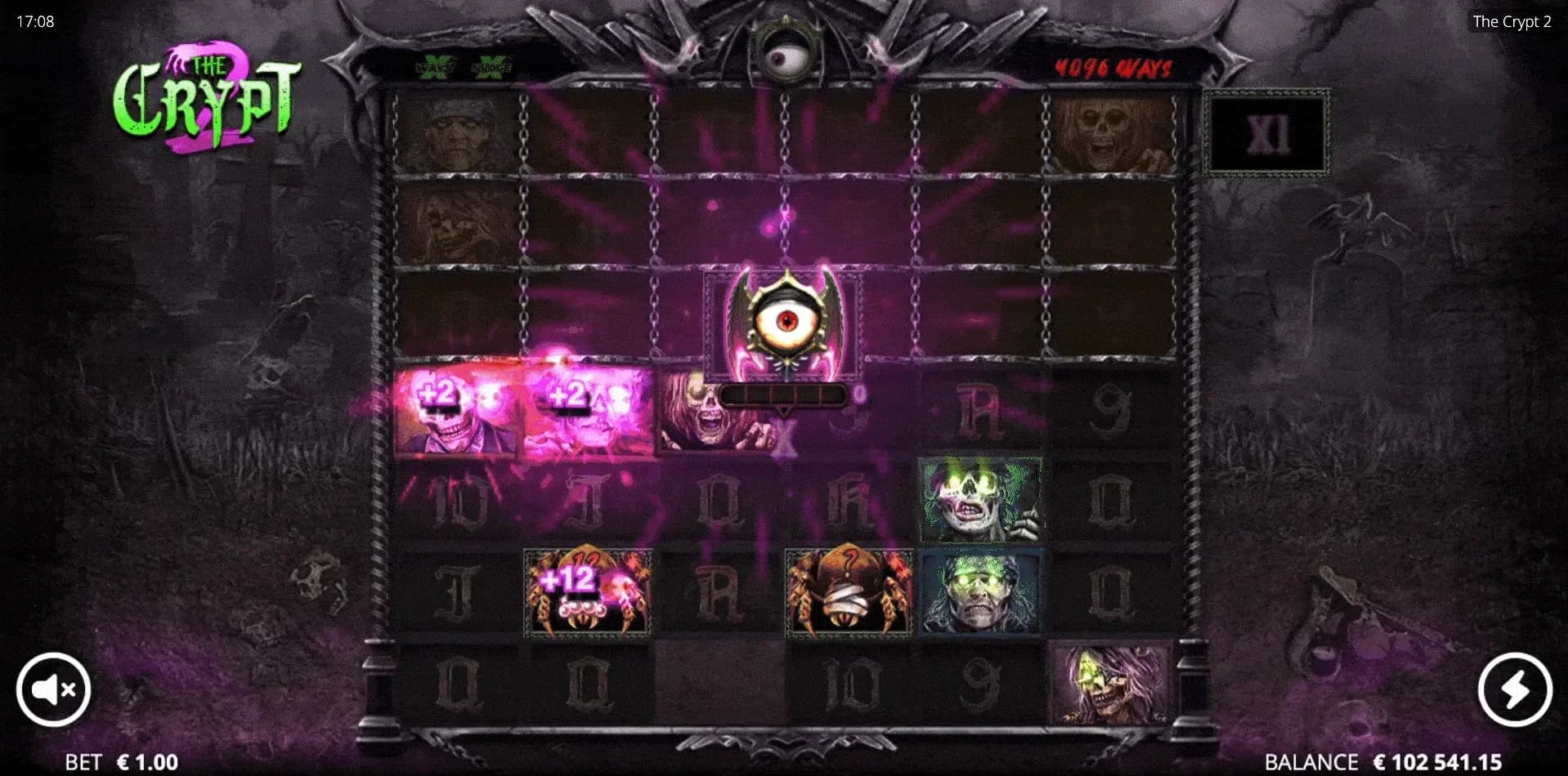 Dead Legend symbols with eye collection mechanic building progressive win multipliers