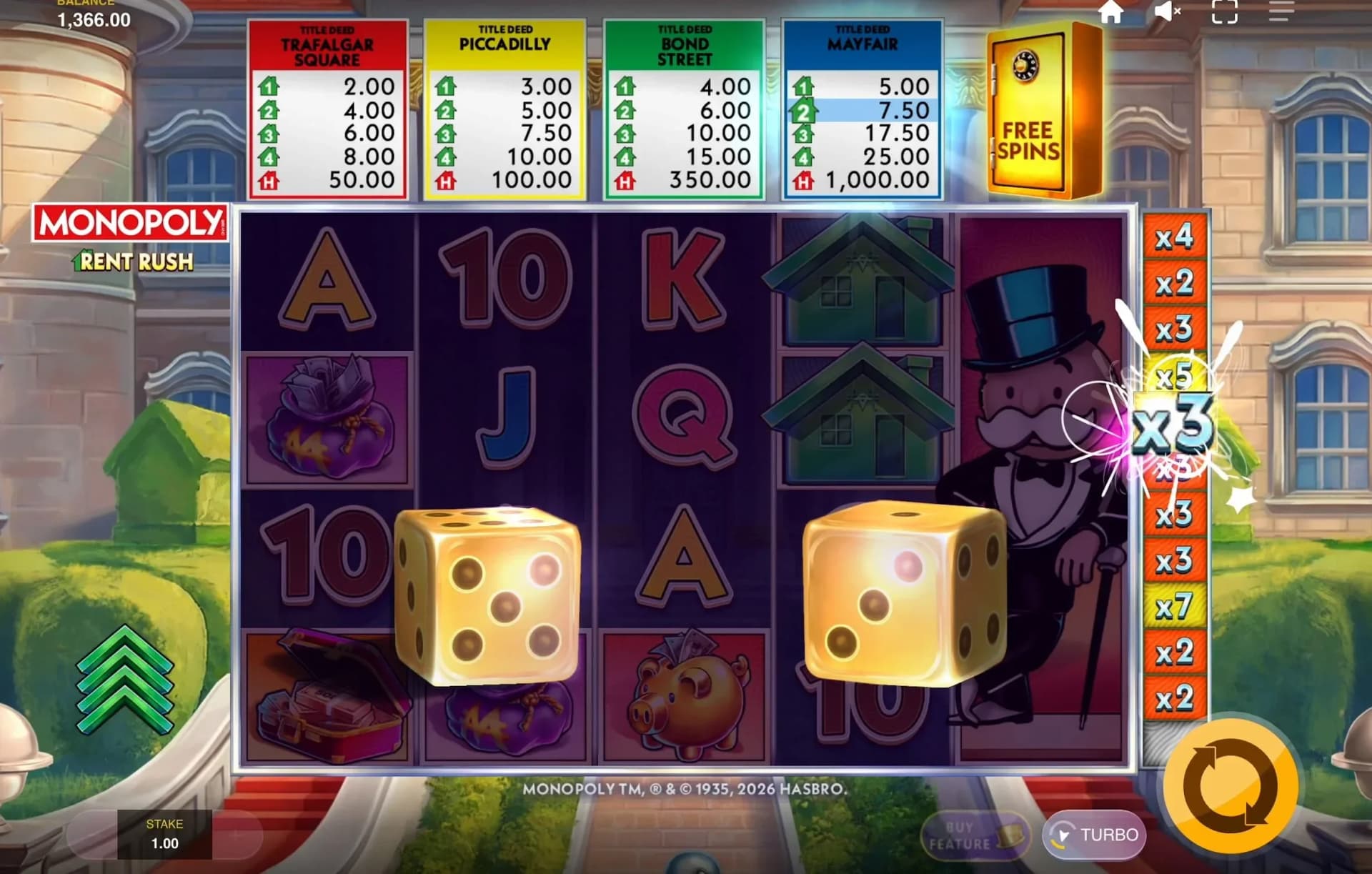 Diamond scatter symbols activate Free Spins bonus round