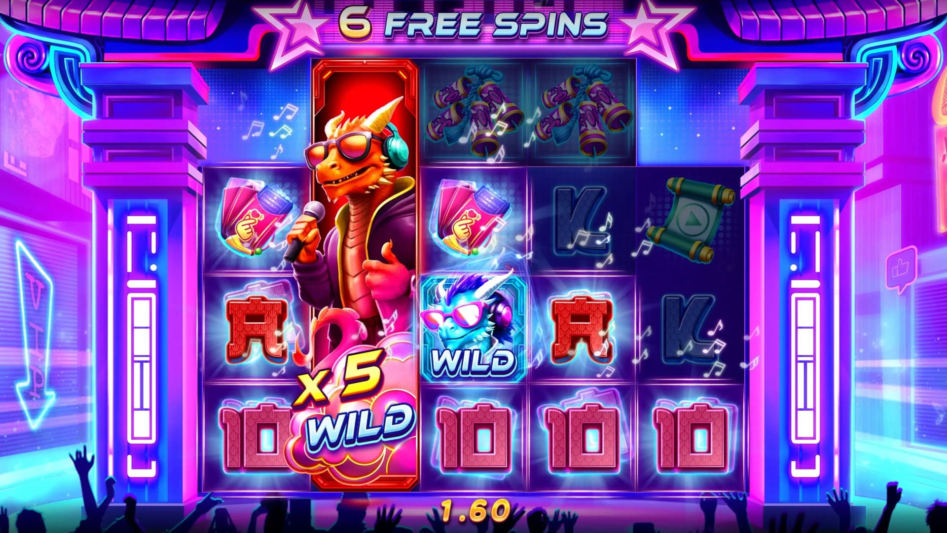 Dragon Feature Mechanics demonstration with symbol collection and level advancement