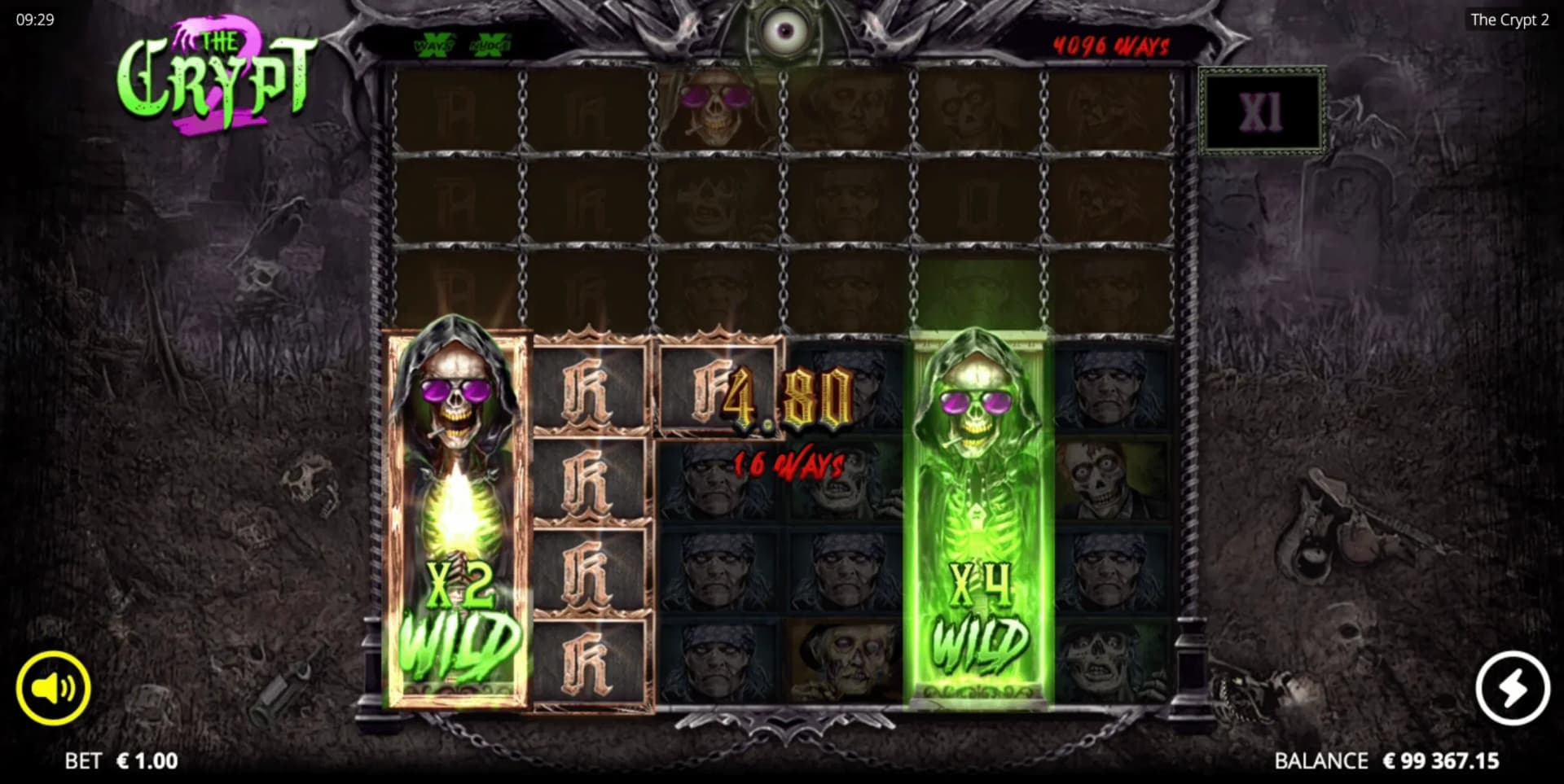 Eye collection feature showing progressive win multiplier system with symbol variants