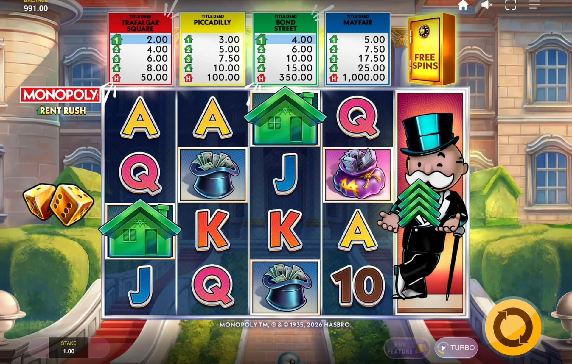 Game statistics highlighting maximum win potential and symbol specifications