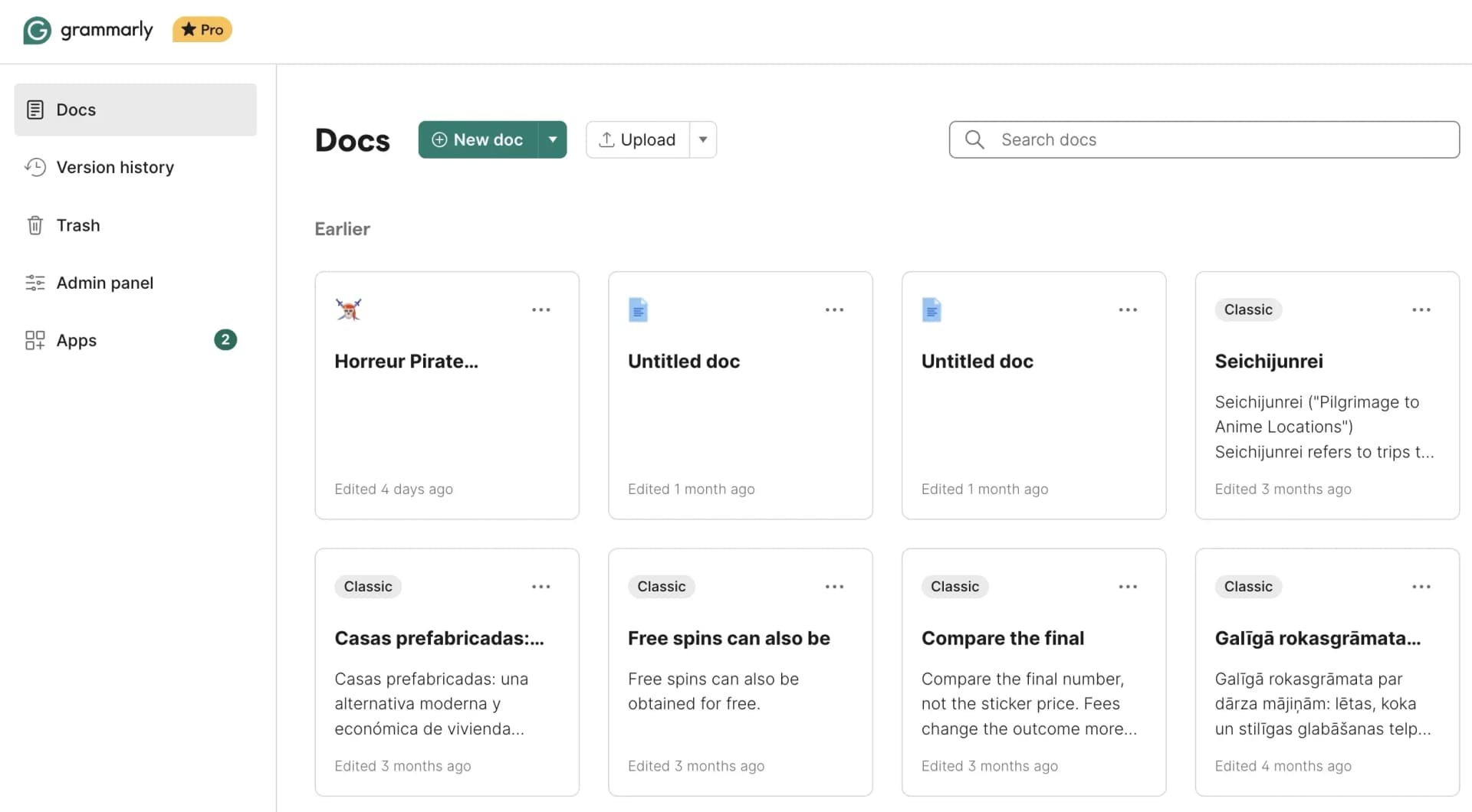 Grammarly platform statistics showing 500,000+ application support and 250 error types