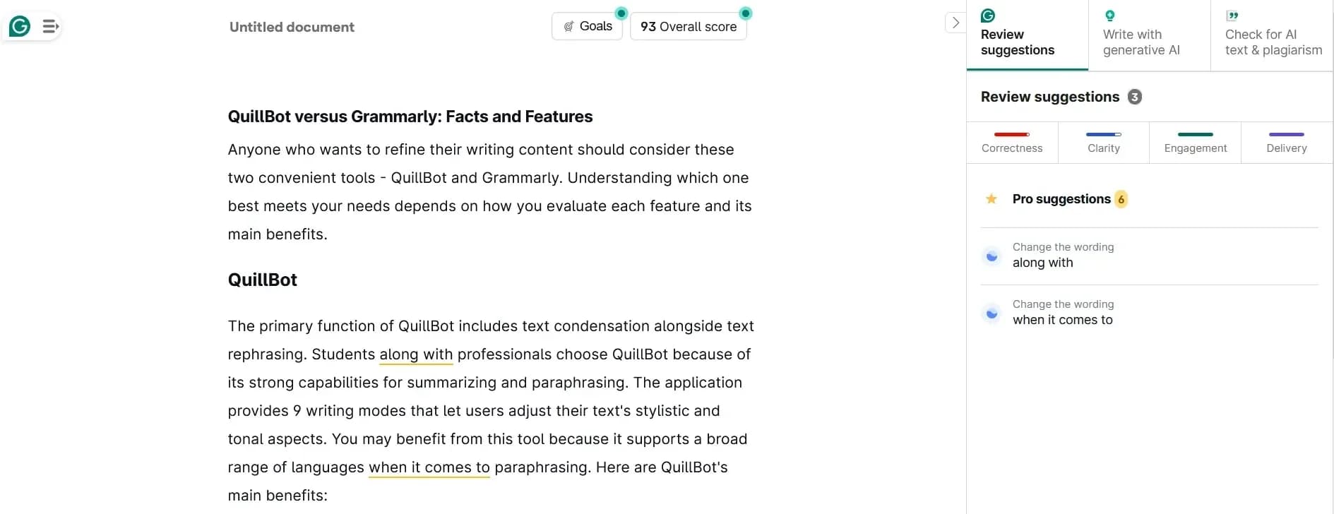 Grammarly's advanced grammar checking with sophisticated algorithms for detailed error detection